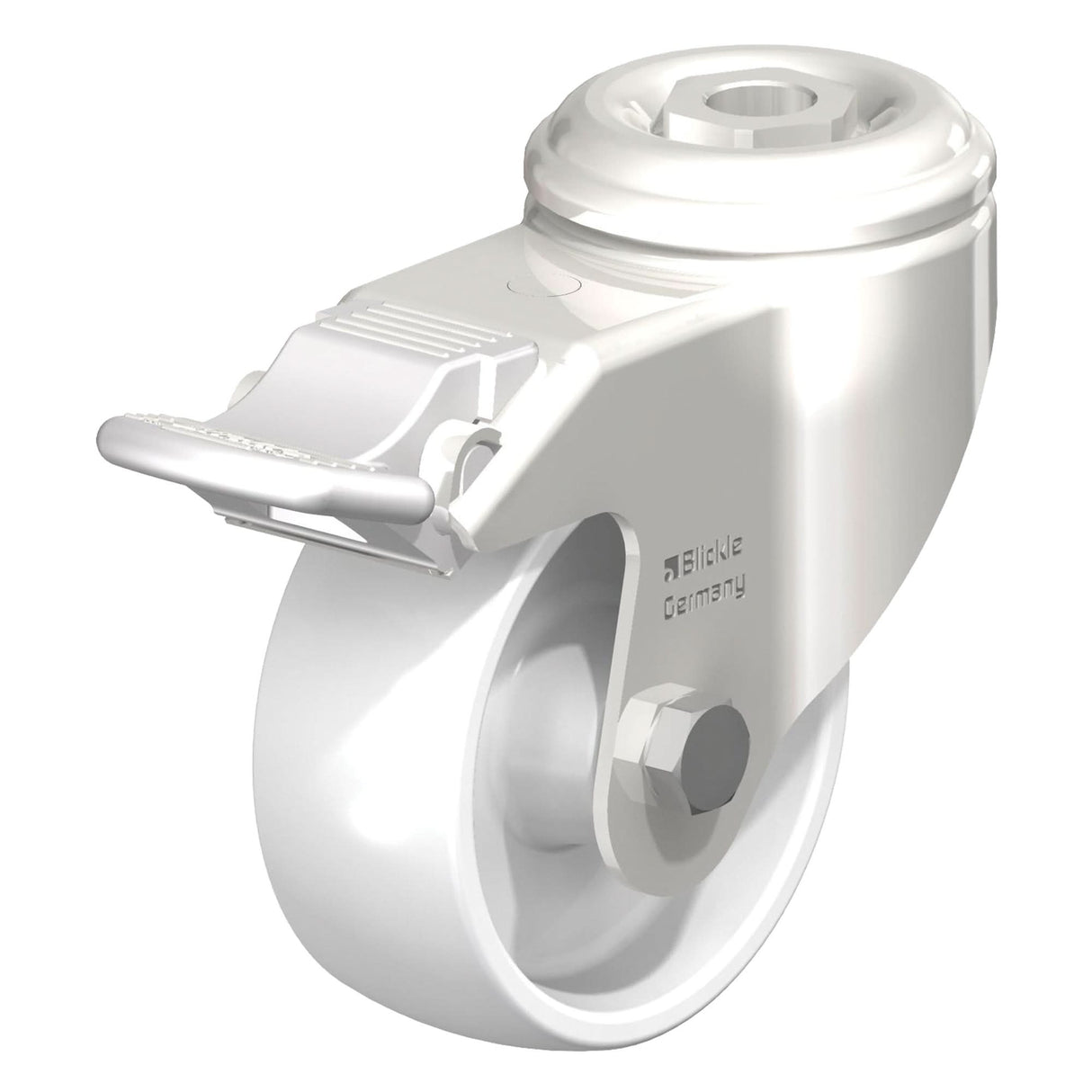 Stainless Steel Nylon Caster, Swivel with Brake, 5" (127 mm) Dia., 265 lbs. (120 kg.) Capacity