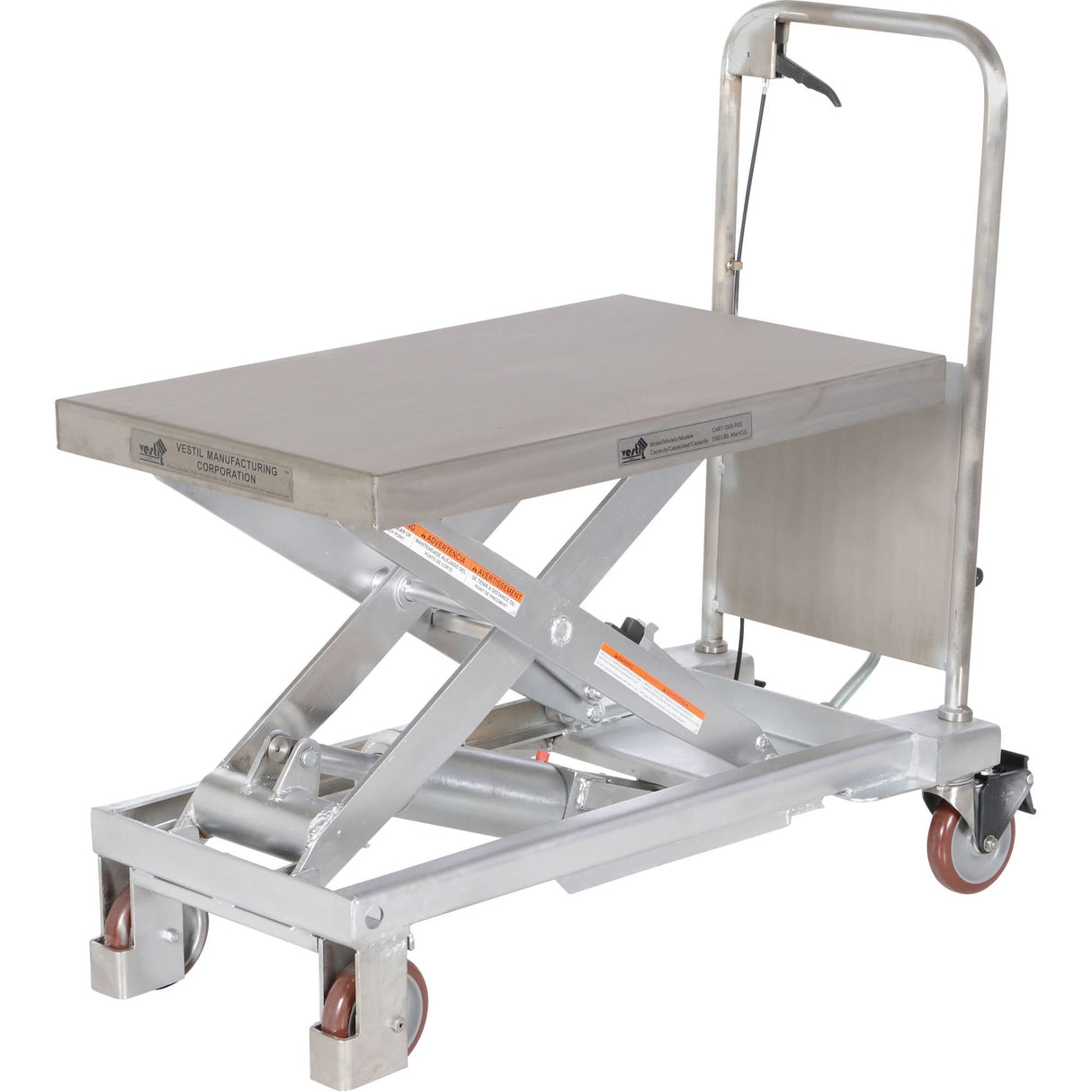 Manual Hydraulic Scissor Lift Table, 32-1/2" L x 19-1/2 W, Partial Stainless Steel, 1000 lbs. Capacity