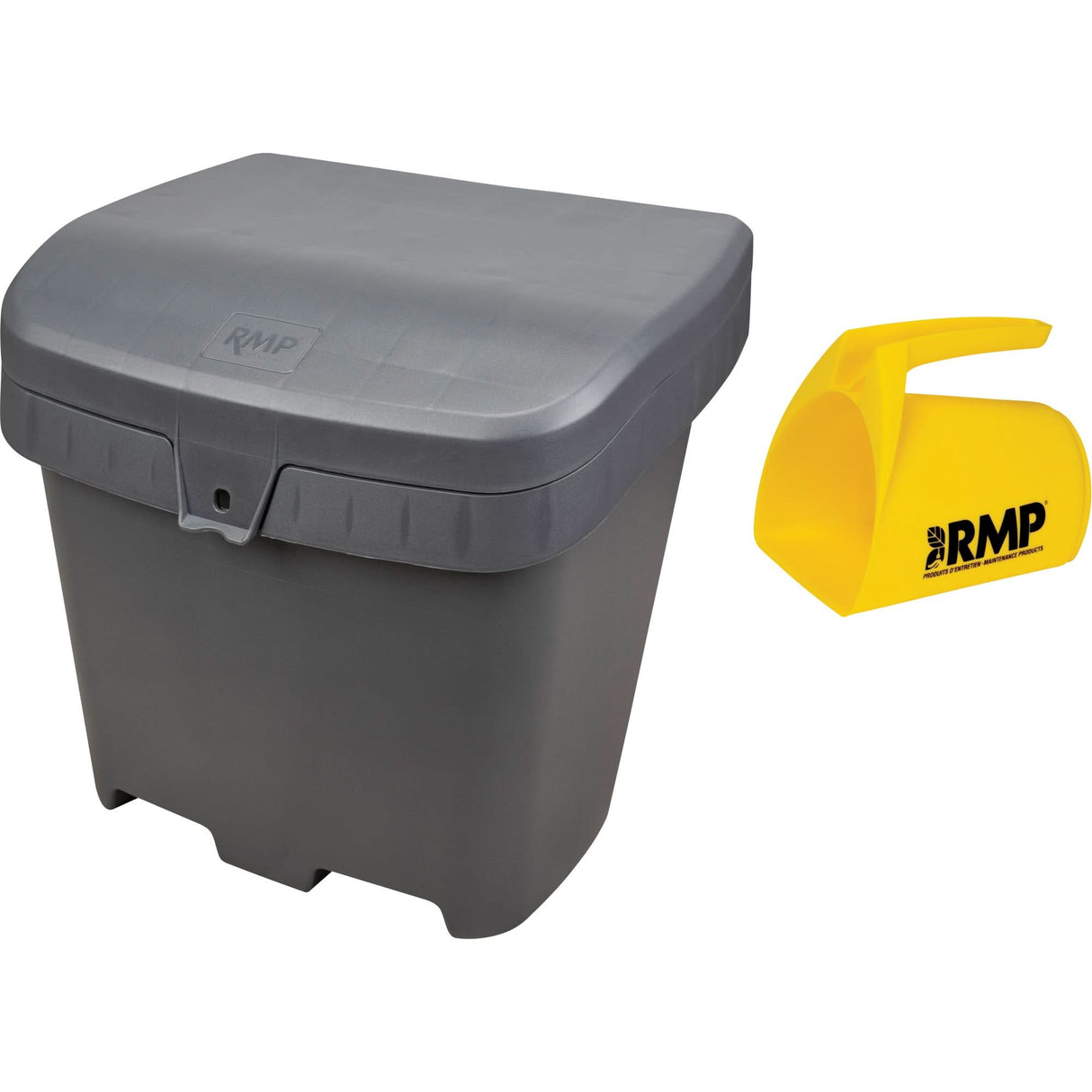 Salt & Sand Storage Bins with Scoop, With Hasp, 21" x 27" x 26", 4.24 cu. ft., Grey