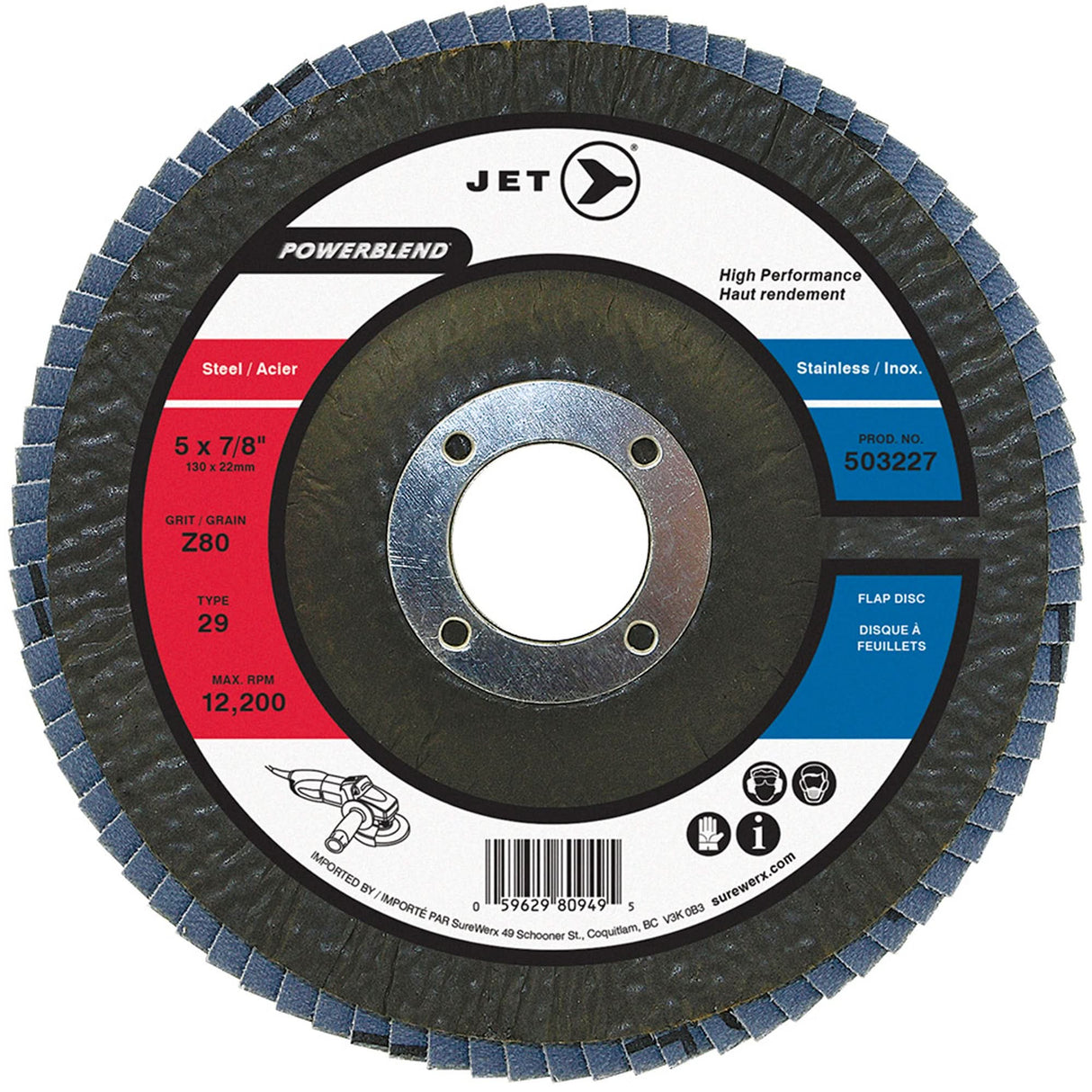 POWERBLEND Flap Disc, 5" x 7/8", Type 29, Z80 Grit, Zirconia Alumina