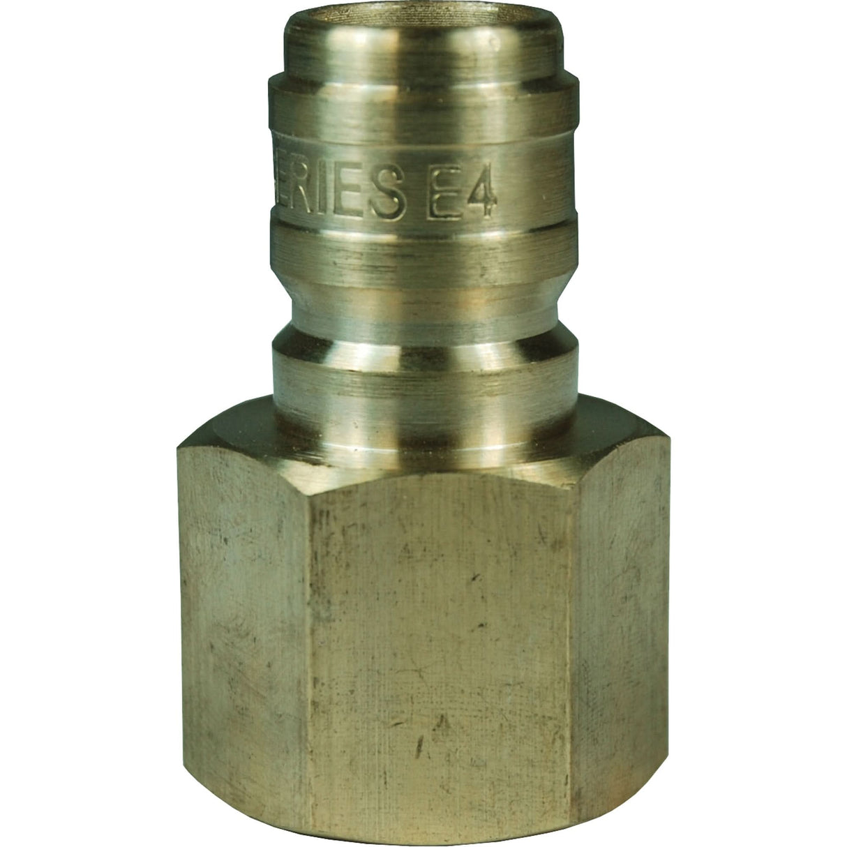 DQC E-Series Straight Through Interchange Plug, Brass, 1/4", Female NPTF, 5200 PSI