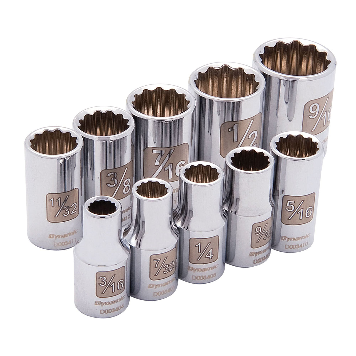 12-Point SAE Socket Set, 10 Pcs, 1/4" Drive Size