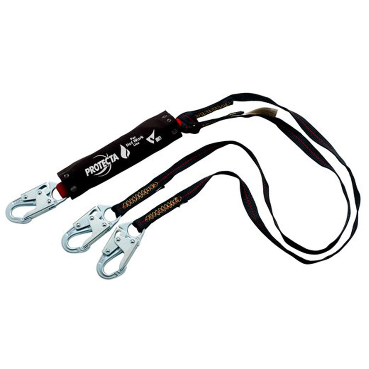 PRO™ Shock-Absorbing Lanyard, 4', Snap Hook Center, Snap Hook Leg Ends, Kevlar®
