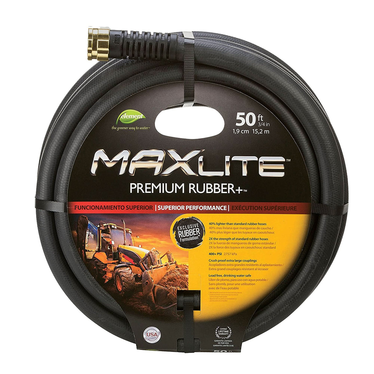 MAXLite™ Water Hose, Rubber, 3/4" dia. x 50' L