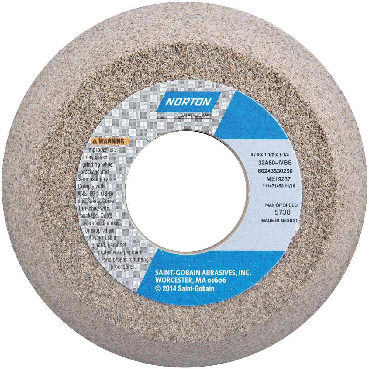 Tool Room Wheel, Type 11, Aluminum Oxide, 4" x 1-1/2"