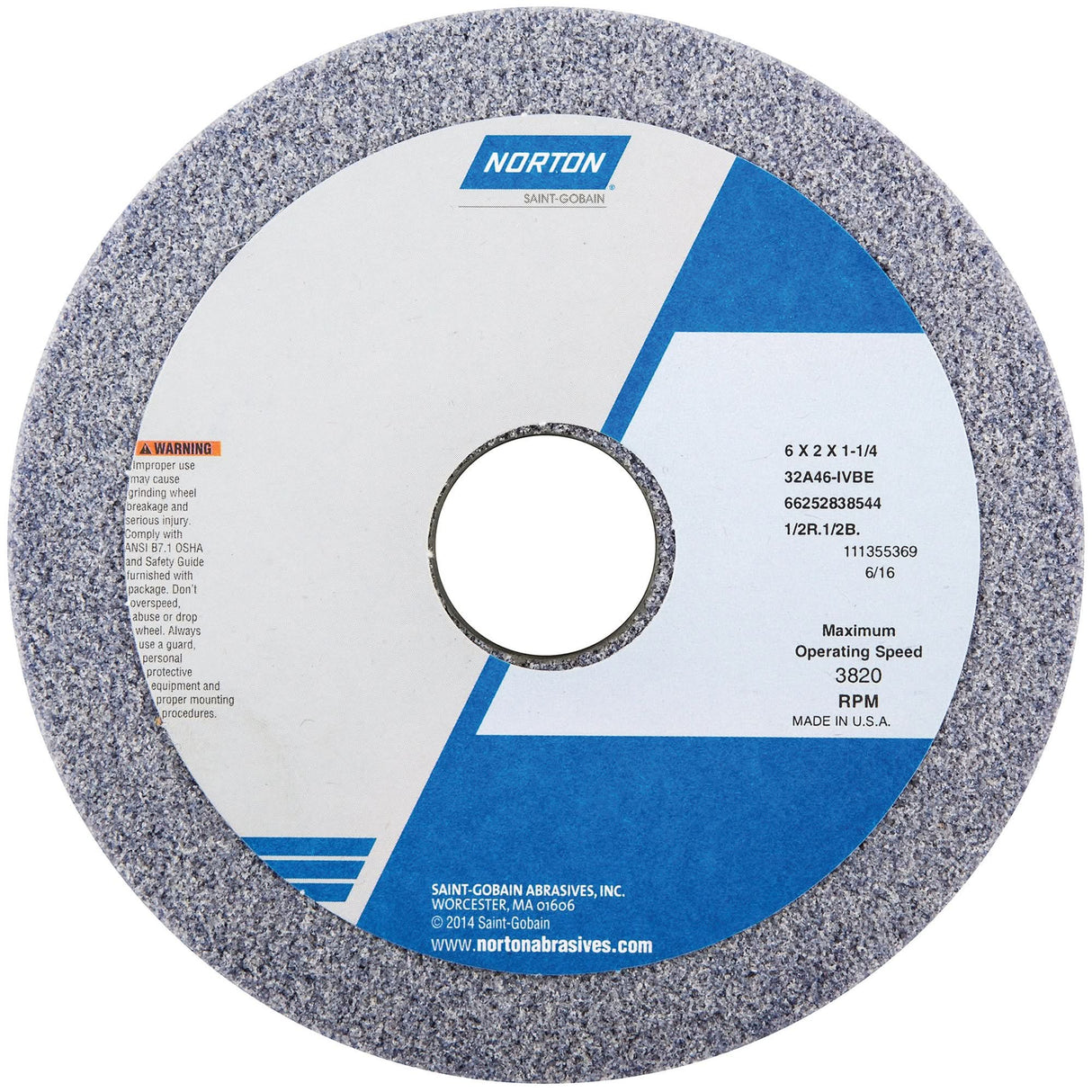 Tool Room Wheel, Type 06, Aluminum Oxide, 6" x 1-1/2"