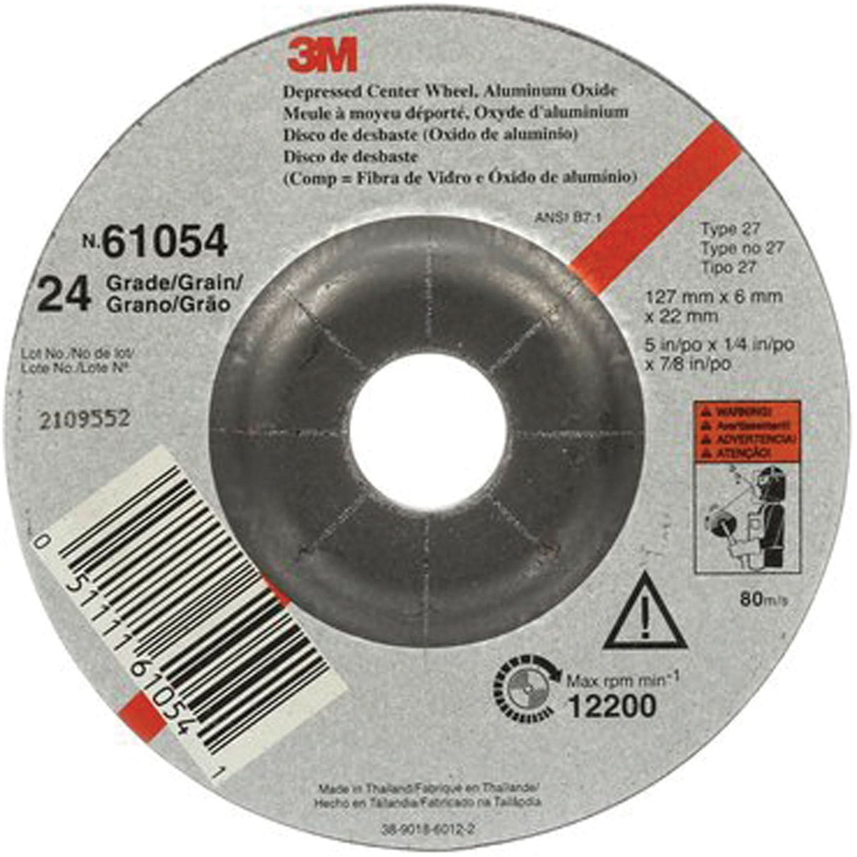 Depressed Centre Grinding Wheel, 5" x 27, Aluminum Oxide