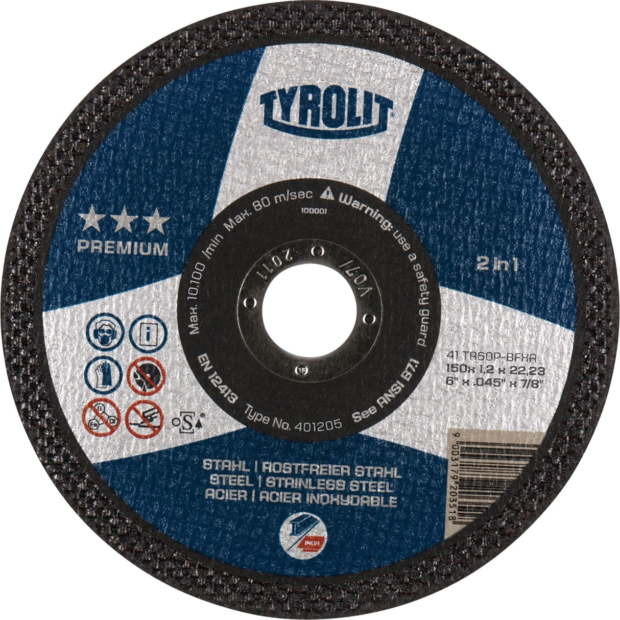 Premium 2 In 1 Thincut Cut-Off Wheel, 6" x 0.045", 7/8" Arbor, Type 1, Aluminum Oxide, 10200 RPM