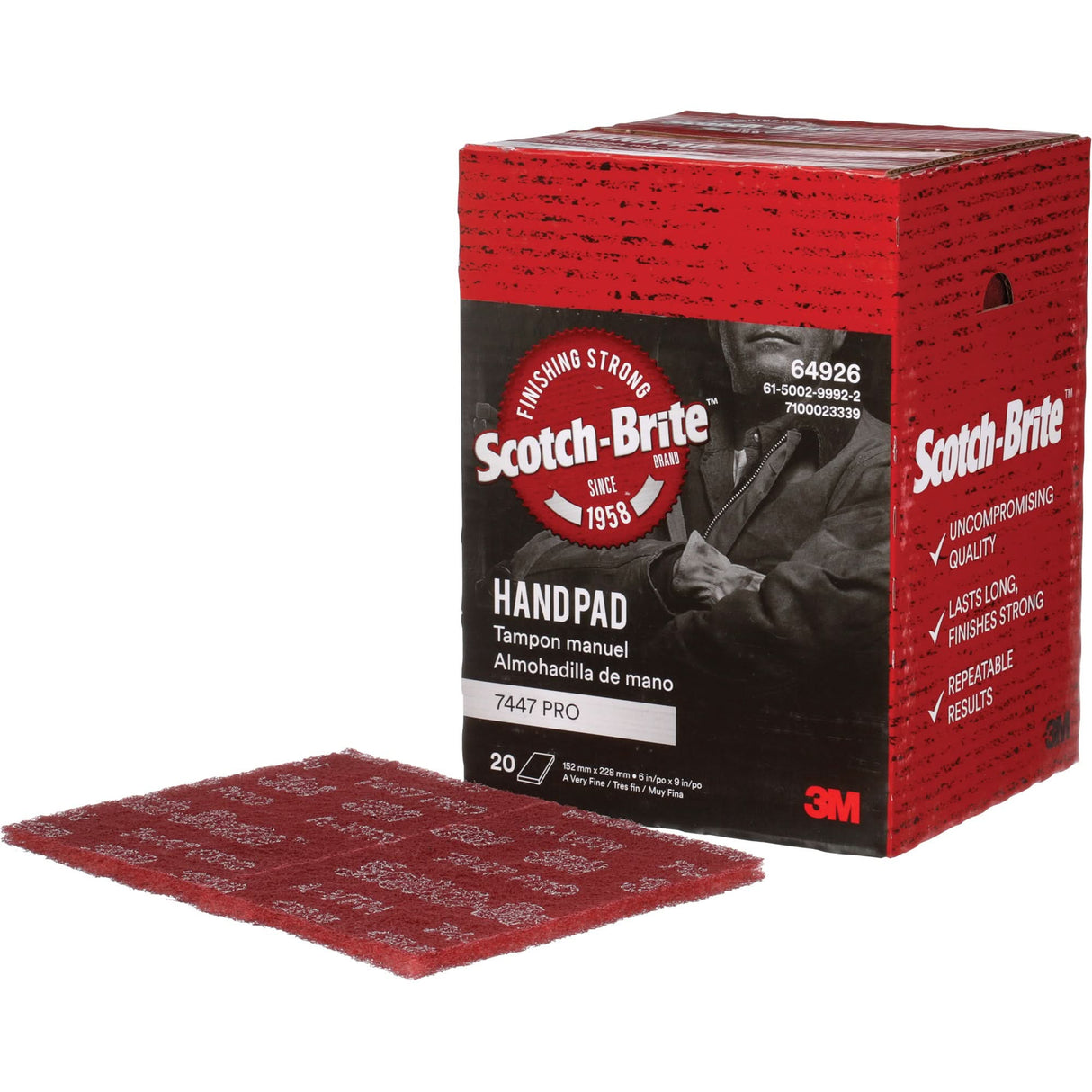 Scotch-Brite™ 7447 Hand Pads, Aluminum Oxide, 9" x 6", Very Fine Grit