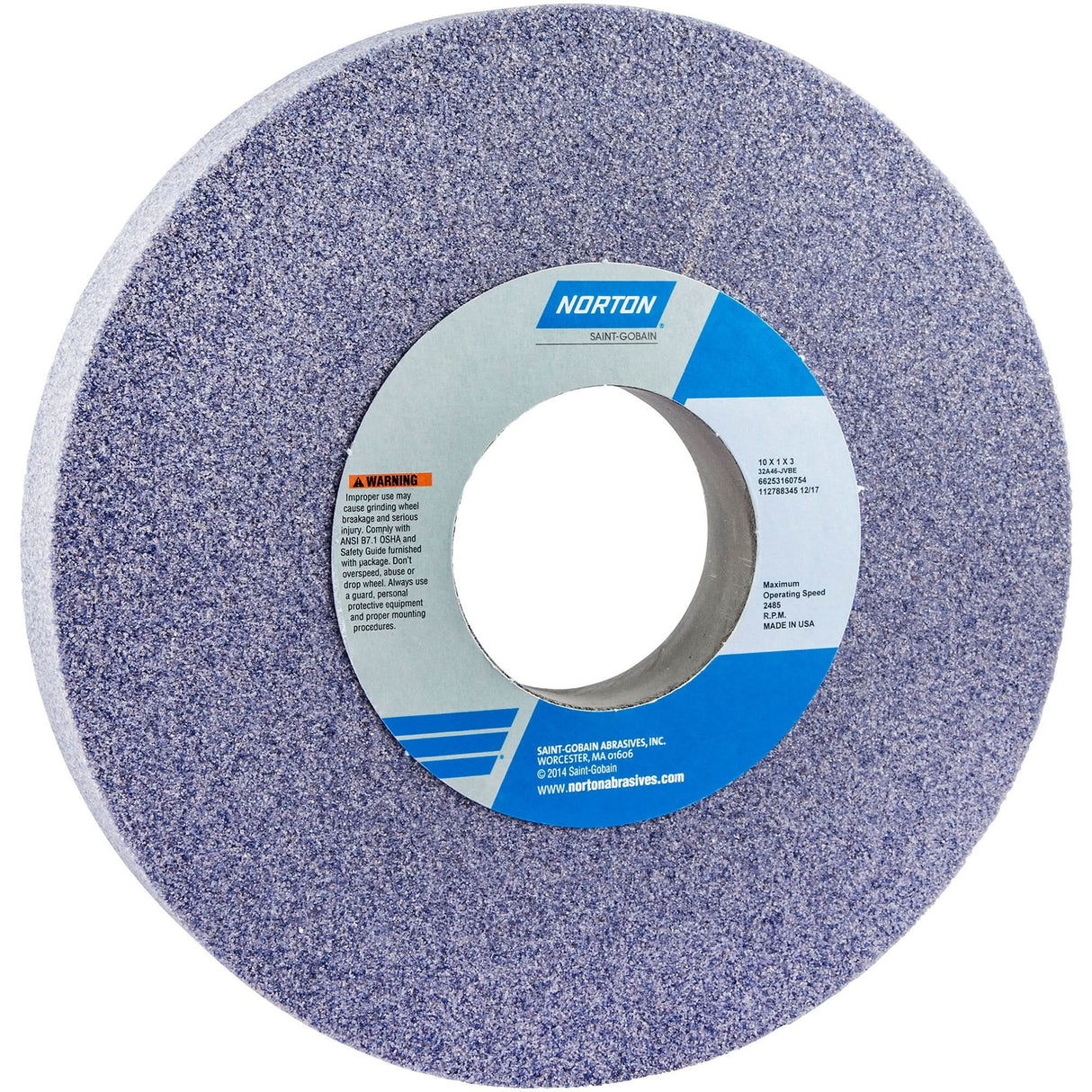 32A Cylindrical Wheel, 10" x 1", 3" Arbor, 1, Aluminum Oxide