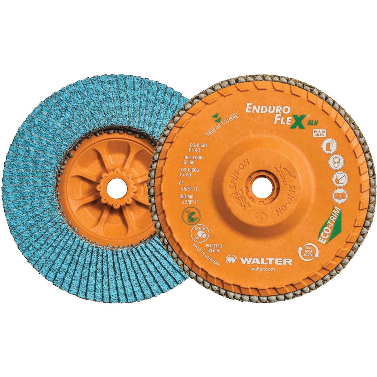 Enduro-Flex Alu™ Spin-On Flap Disc, 6" x 5/8"-11, Type 27, 80 Grit, Zirconia Alumina