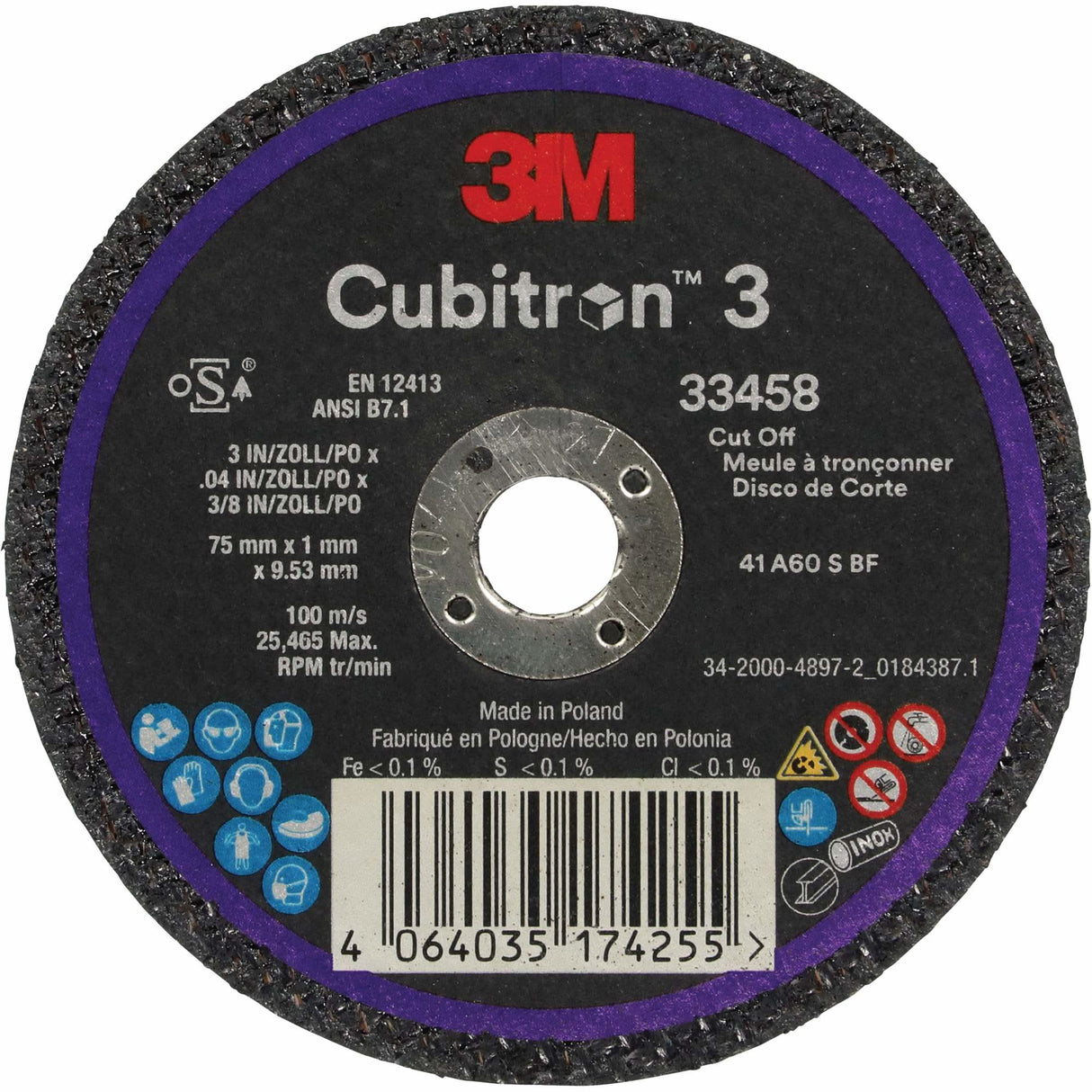 Cubitron™ 3 Cut-Off Wheel, 3" x 0.039", 3/8" Arbor, Ceramic