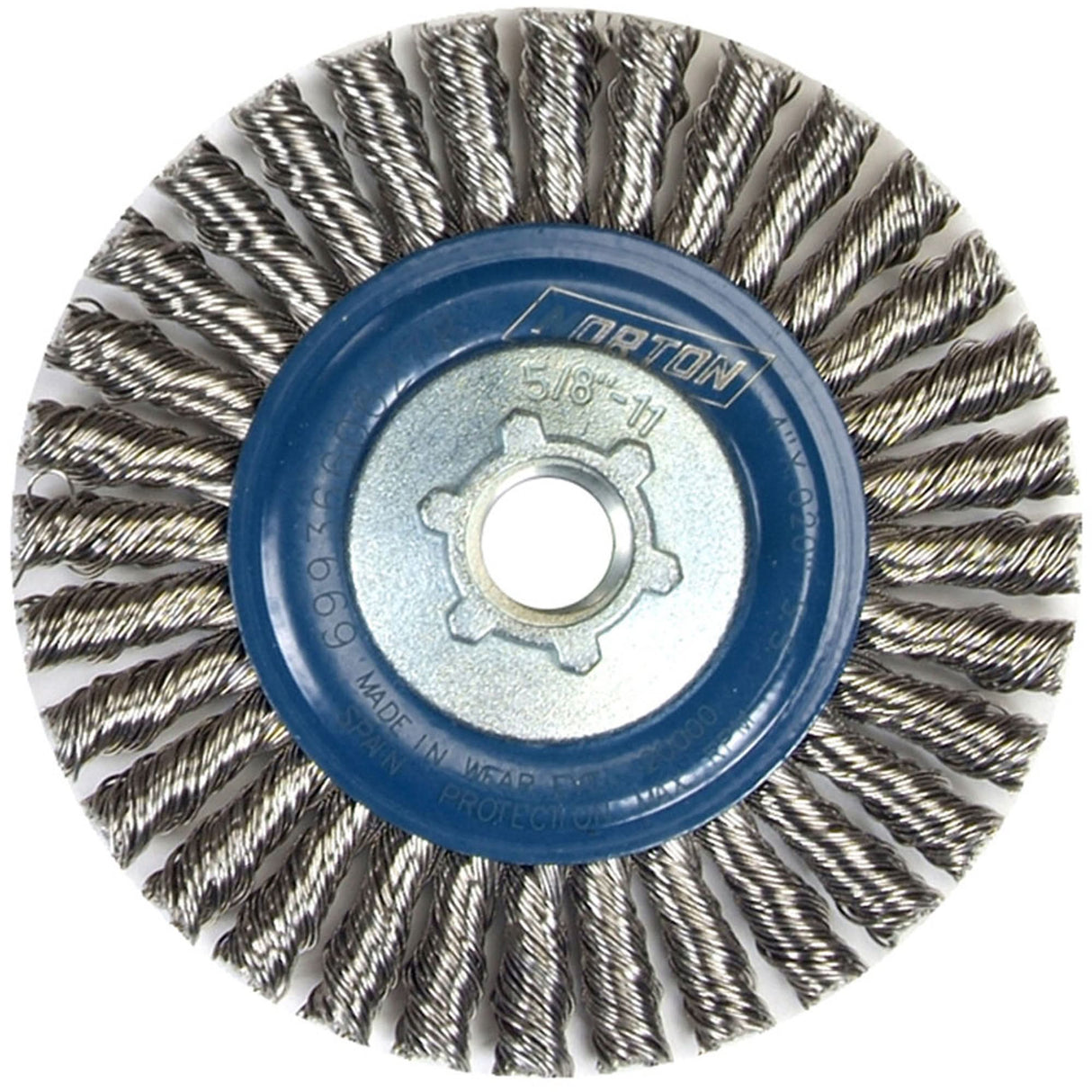 Stringer Bead Knot Wire Brush For Angle Grinders, 4" Dia., 0.02" Fill, 5/8"-11 Arbor, Stainless Steel