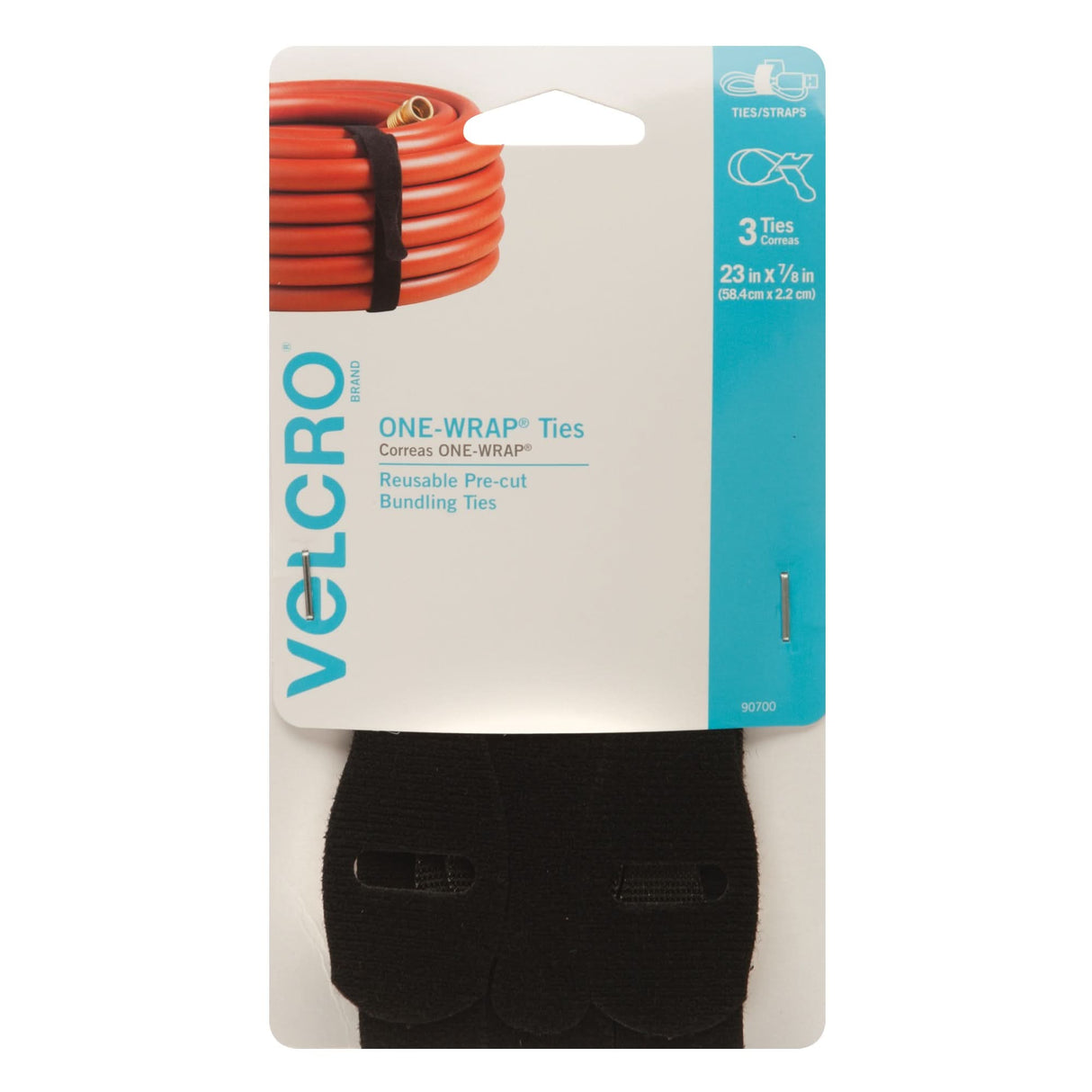 One-Wrap® Fastener Tape, Hook & Loop, 23" x 7/8", Self-Grip, Black