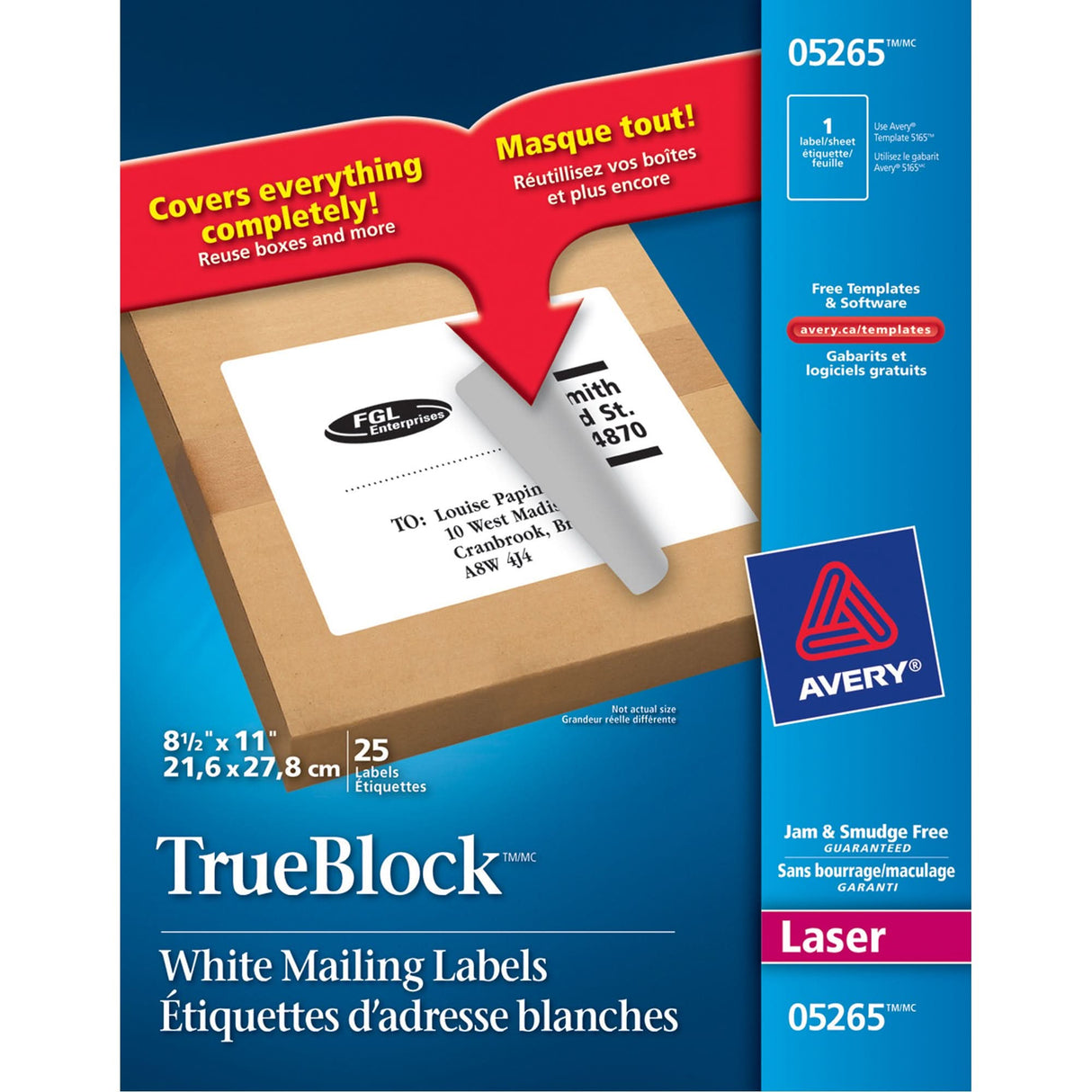 TrueBlock™ Laser Shipping Labels, 11" W x 8.5" L, White