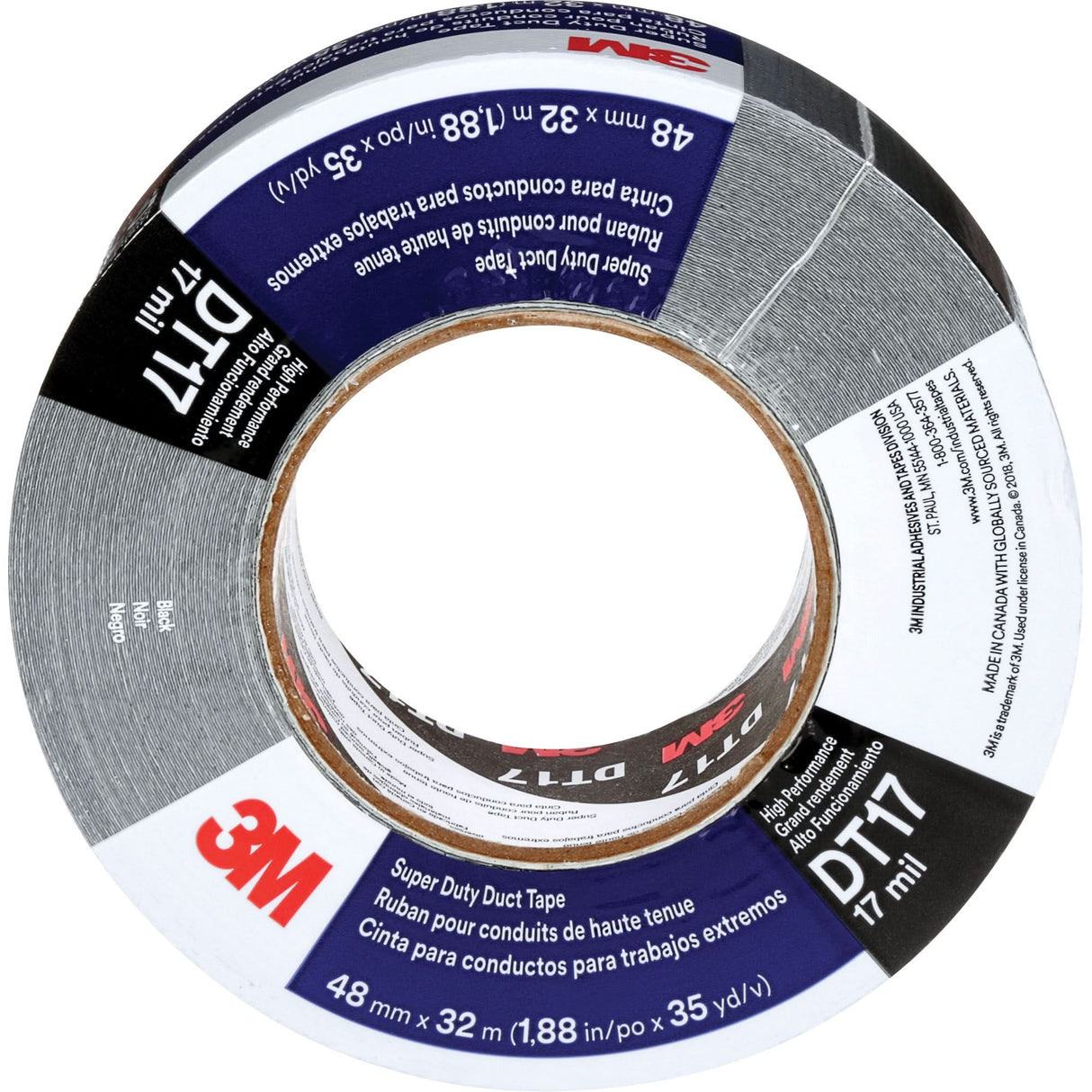 DT17 Super-Duty Duct Tape, 17 mils, Black, 48 mm (2") x 32 m (105')
