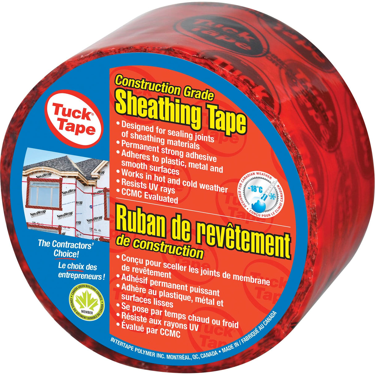 Contractors Sheathing Tape, 60 mm (2-3/8") x 55 m (180.4'), Red