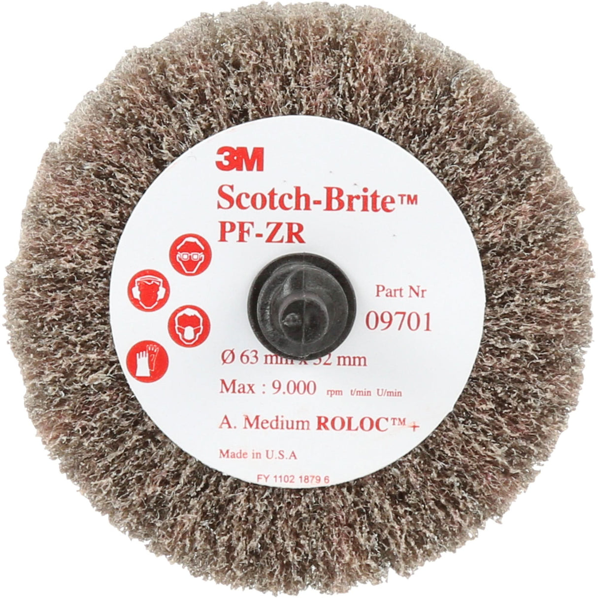 Scotch-Brite™ Roloc™ Cut and Polish Flap Brush, PF-ZR, Aluminum Oxide, Medium Grit, 2-1/2" x 1-1/4"