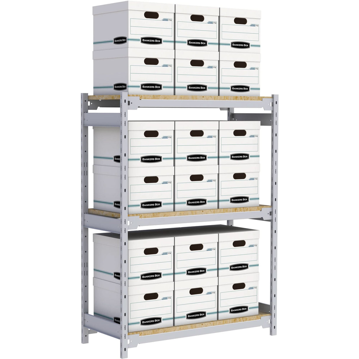 Wide Span Record Storage Shelving, Steel, 3 Shelves, 42" W x 18" D x 60" H