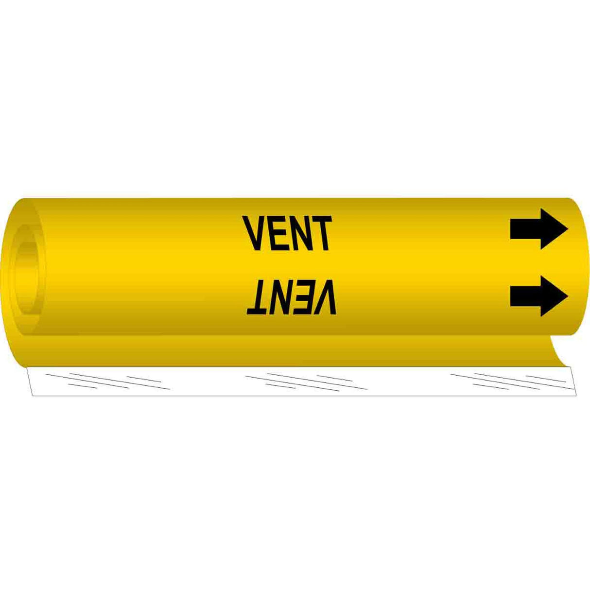 "Vent" Pipe Marker, Wrap-Around, 9" H x 8" W, Black on Yellow