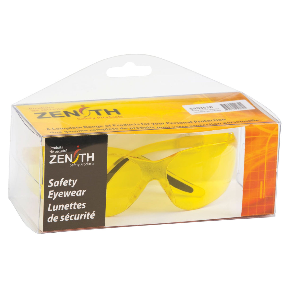 Z500 Series Safety Glasses, Amber Lens, Anti-Scratch, Meets/Exceeds CSA Z94.3