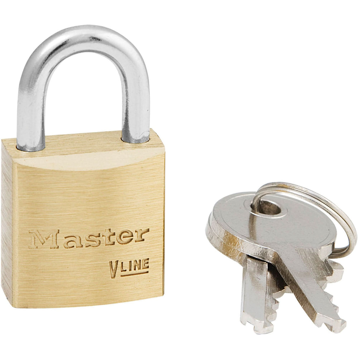 V-Line Padlock, Keyed Different, Brass Coating, 1-7/8" Width