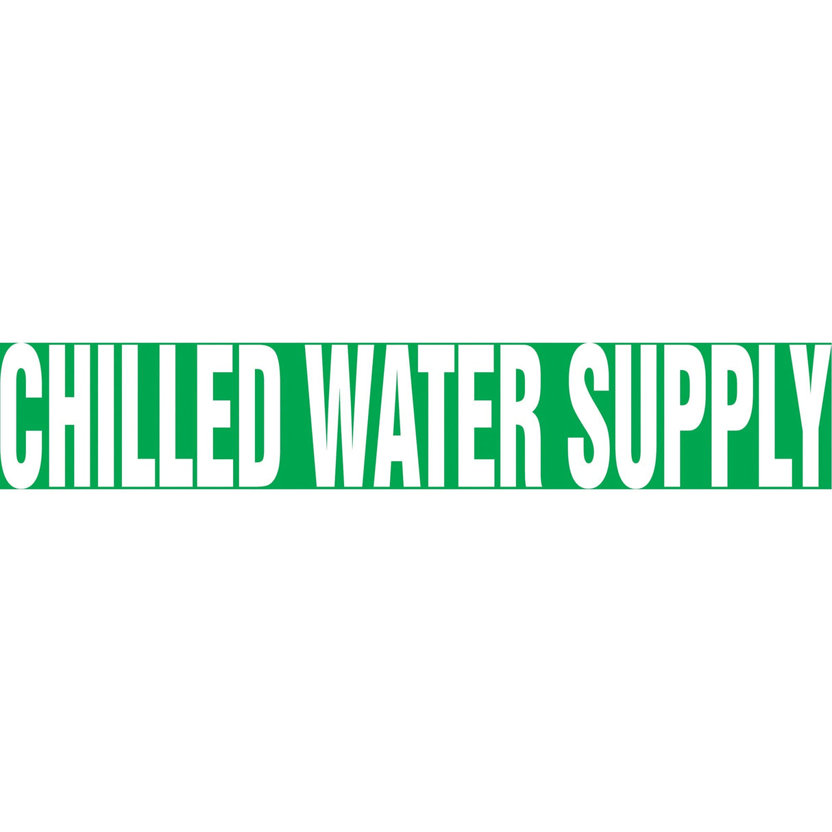 "Chilled Water Supply" Pipe Marker, Self-Adhesive, 1" H x 8" W, White on Green