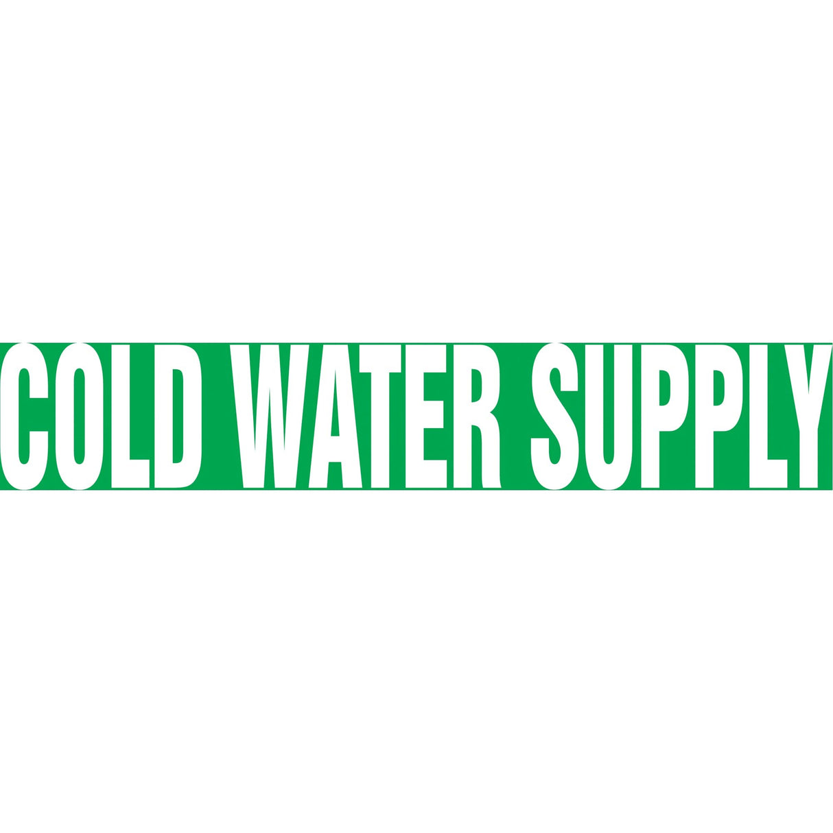 "Cold Water Supply" Pipe Marker, Self-Adhesive, 1-1/2" H x 8" W, White on Green