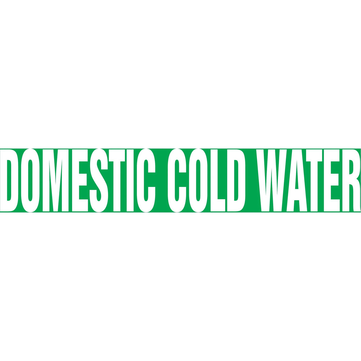 "Domestic Cold Water" Pipe Marker, Self-Adhesive, 1-1/2" H x 8" W, White on Green