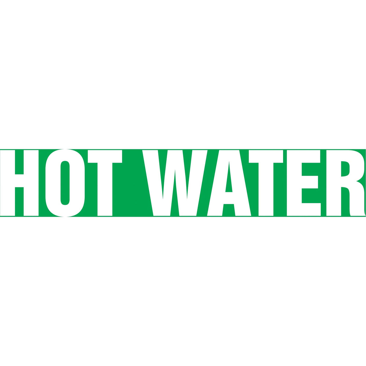"Hot Water" Pipe Marker, Self-Adhesive, 1" H x 8" W, White on Green