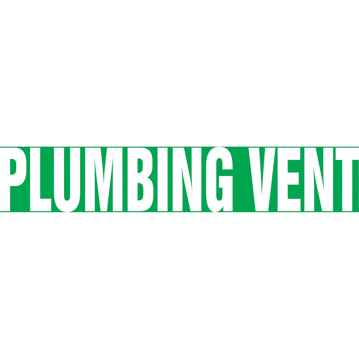 "Plumbing Vent" Pipe Marker, Self-Adhesive, 2-1/2" H x 12" W, White on Green
