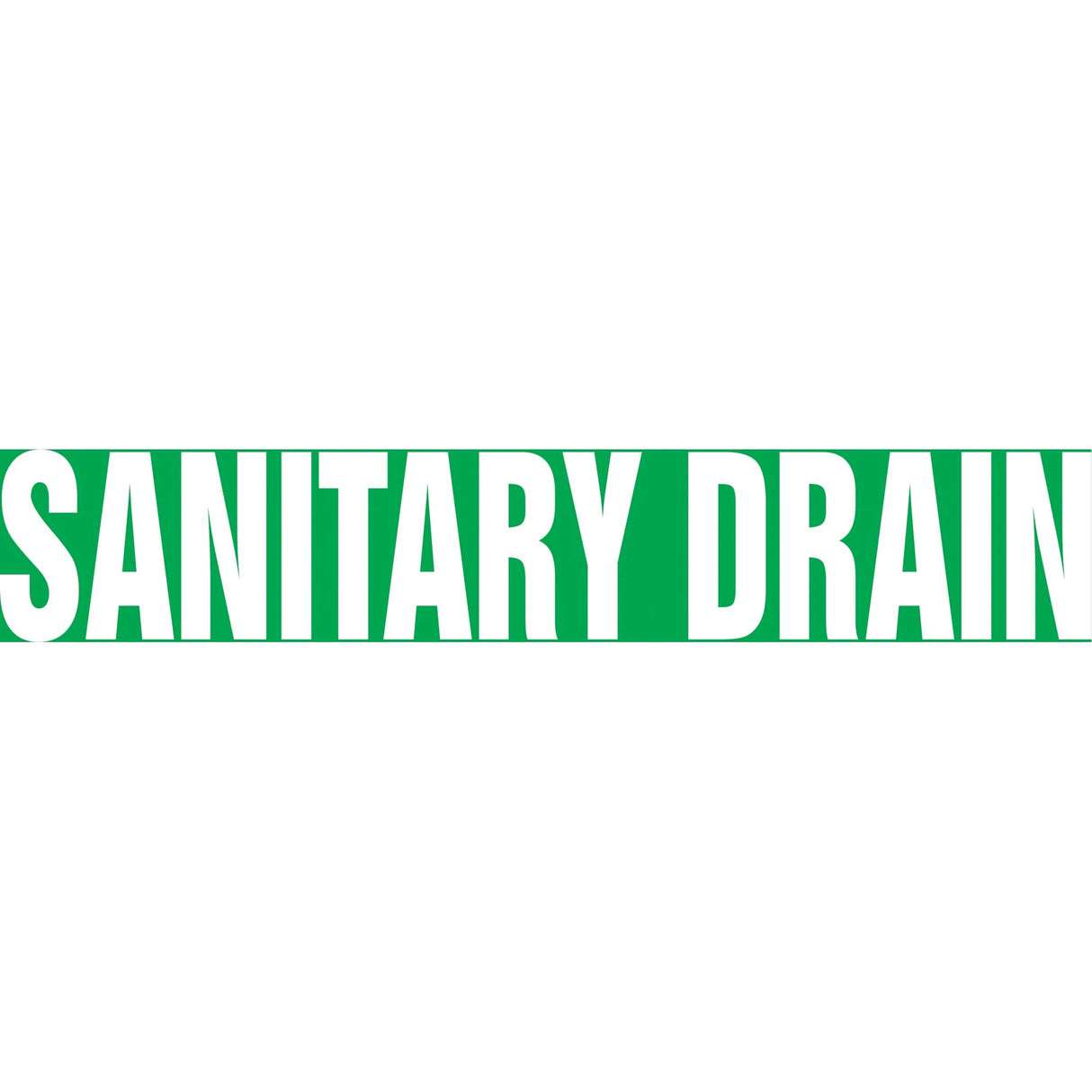 "Sanitary Drain" Pipe Marker, Self-Adhesive, 1" H x 8" W, White on Green