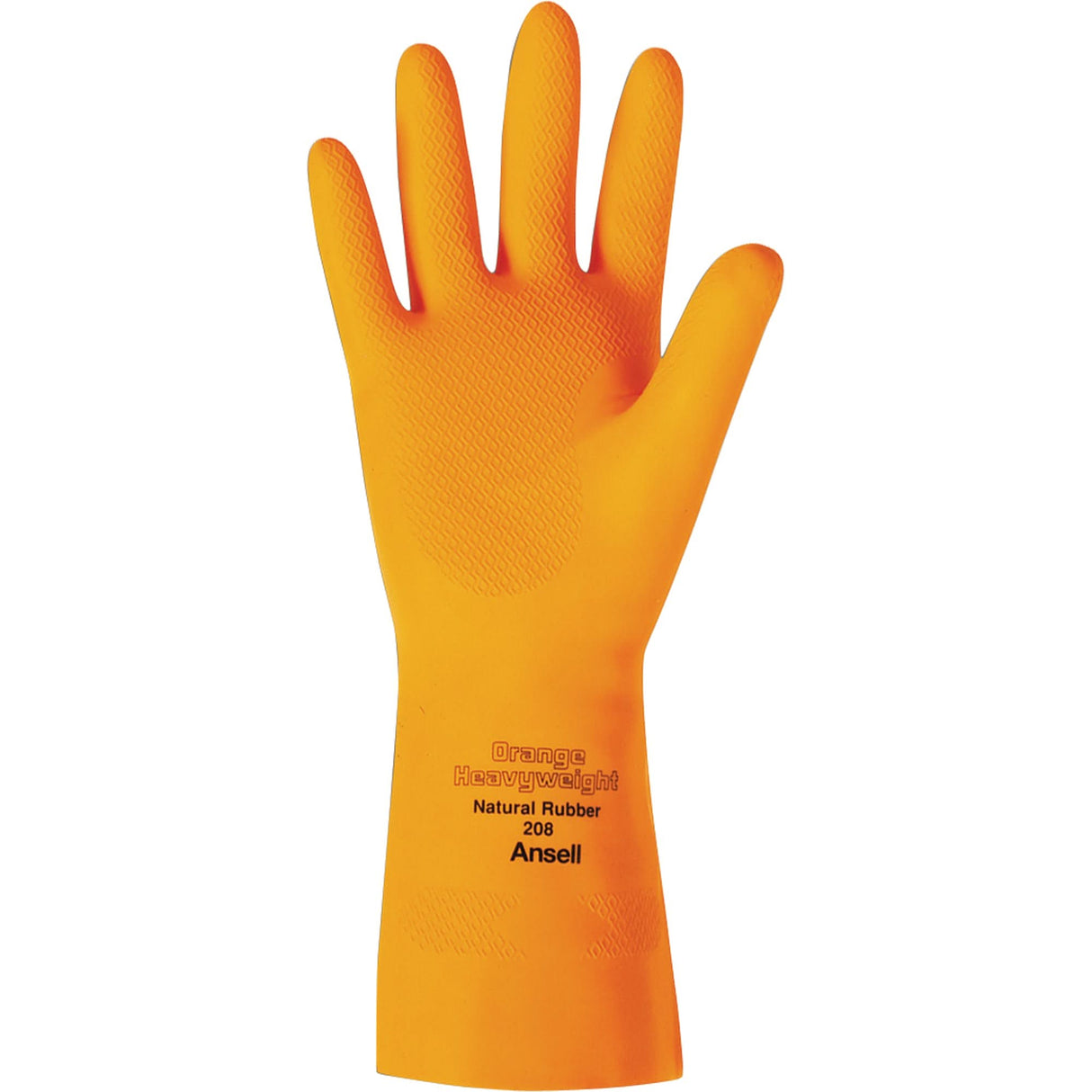 Orange Heavyweight 208 Series Gloves, Size Small/7, 13" L, Rubber Latex, Flock-Lined Inner Lining, 29-mil