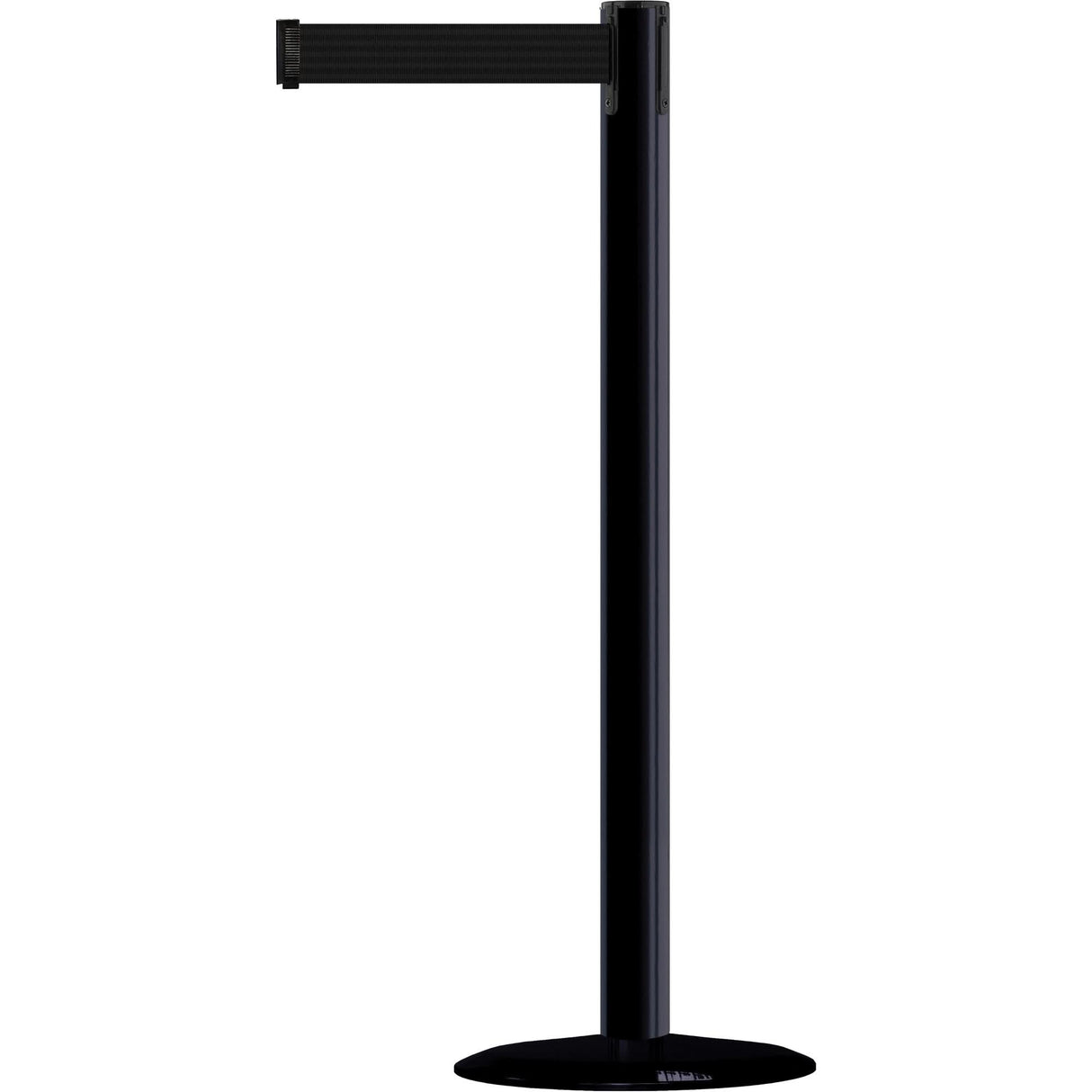 Slimline TensaBarrier® Barrier Post, Steel, 38" H, Black/Yellow Tape, 7.5' Tape Length