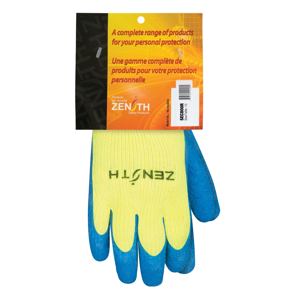 High Visibility Coated Gloves, 10, Rubber Latex Coating, 7 Gauge, Acrylic Shell