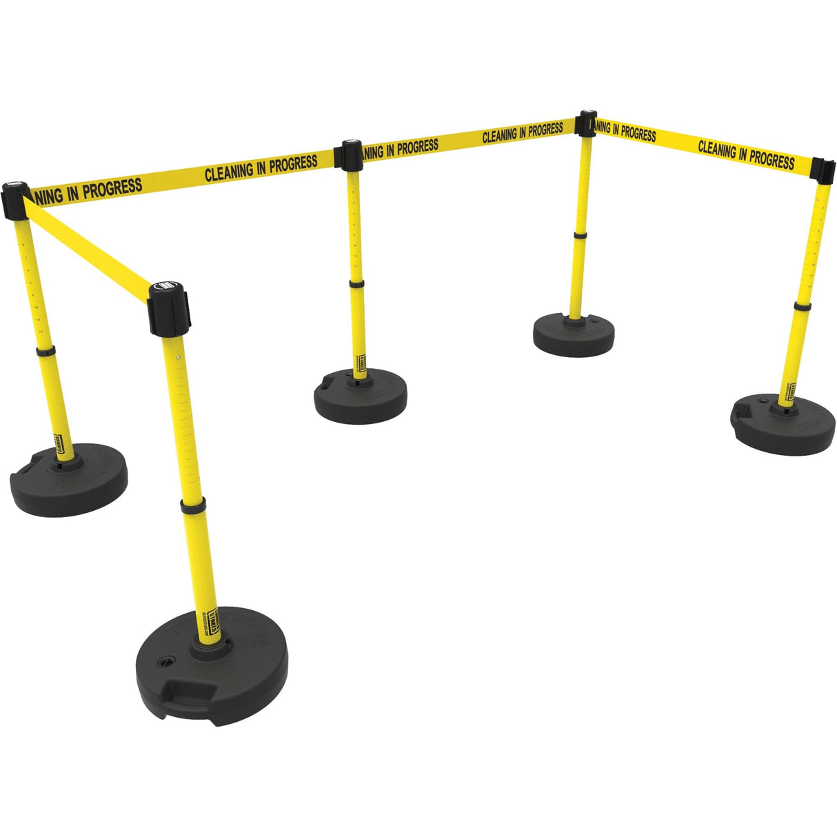 PLUS Barrier Post Set X5, Plastic, 42" H, Yellow Tape, 15' Tape Length