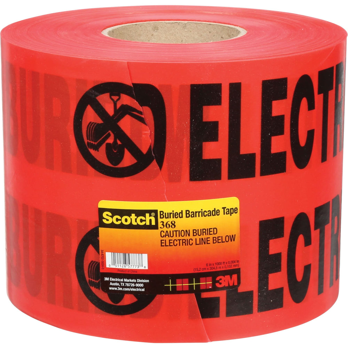 Scotch® Buried Barricade Tape, English, 6" W x 1000' L, 4 mils, Black on Red