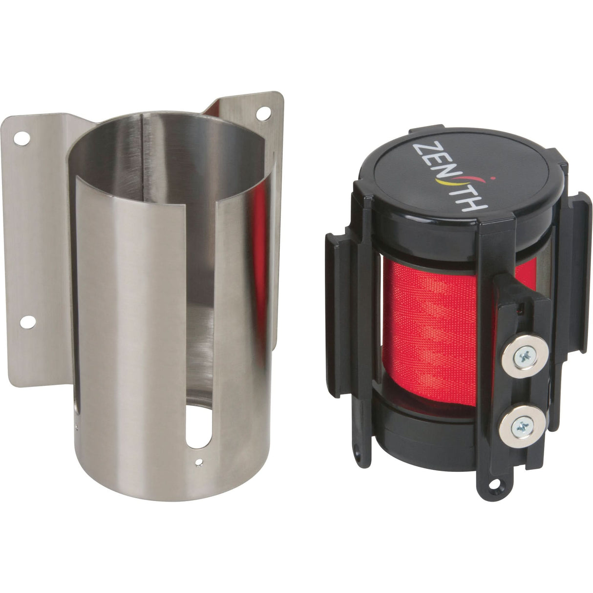 Wall Mount Barrier with Magnetic Tape, Steel, Screw Mount, 7', Red Tape