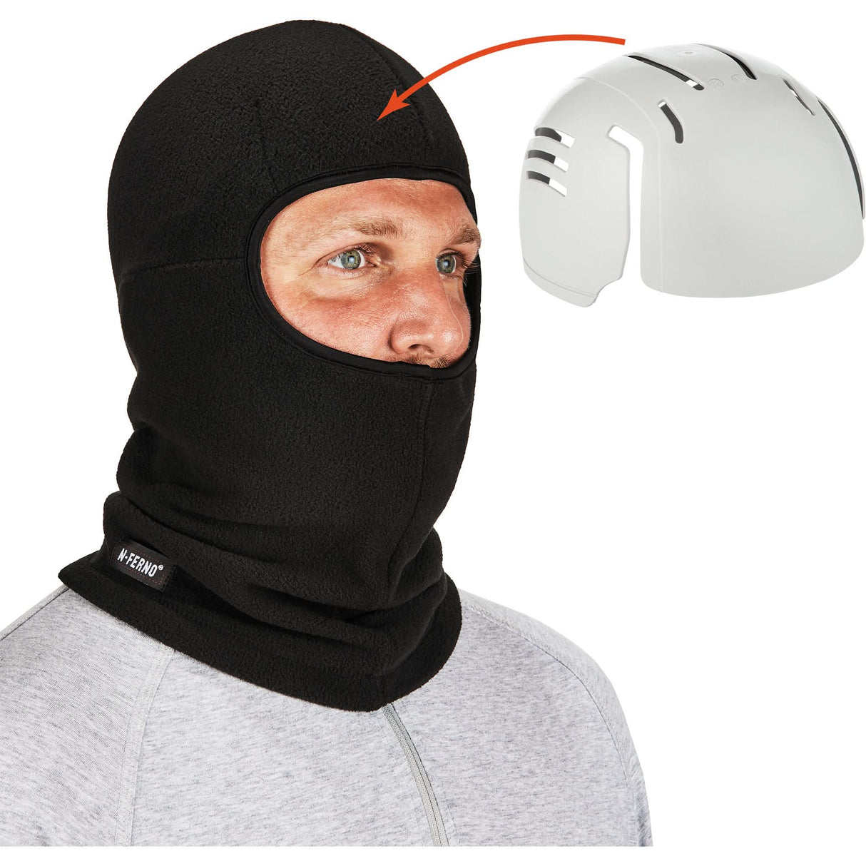 N-Ferno® Zippered Balaclava Face Mask with Bump Cap Insert, Fleece/Polyester, Black