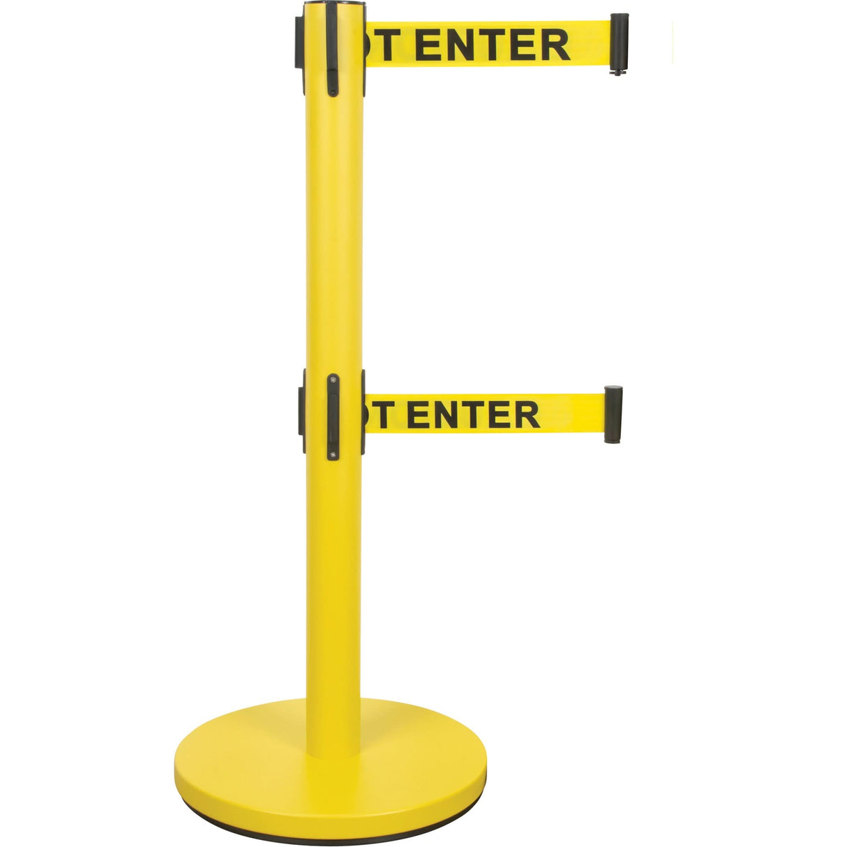 Dual Belt Crowd Control Barrier, Steel, 35" H, Yellow Tape, 7' Tape Length