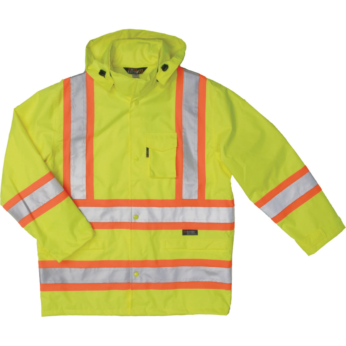 Ripstop Safety Rain Jacket, Polyester, 4X-Large, High Visibility Lime-Yellow