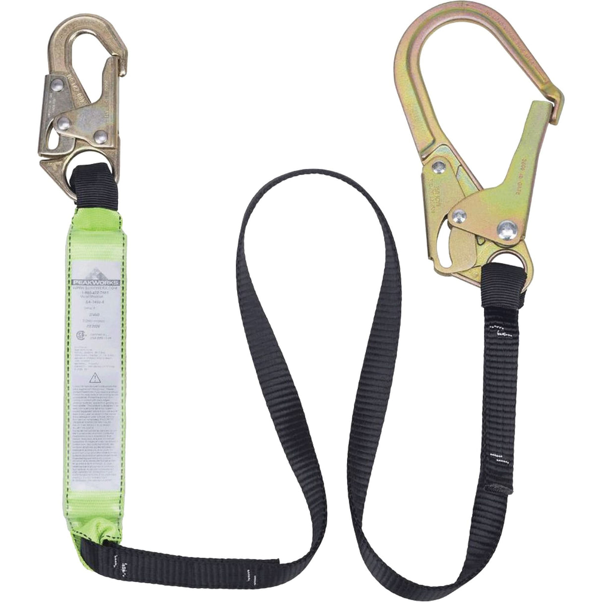 SA-6402-6 Shock Absorbing Lanyard, 6', Form Hook Center, Snap Hook Leg Ends, Polyester