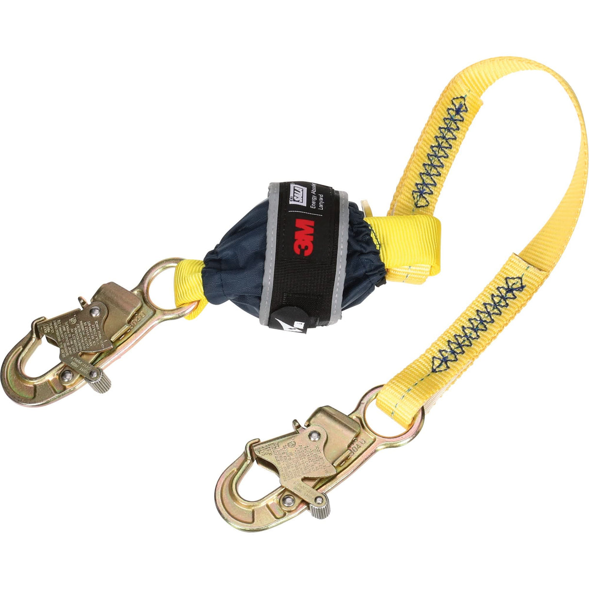 Web Shock-Absorbing Lanyard, 3', Snap Hook Center, Snap Hook Leg Ends, Polyester
