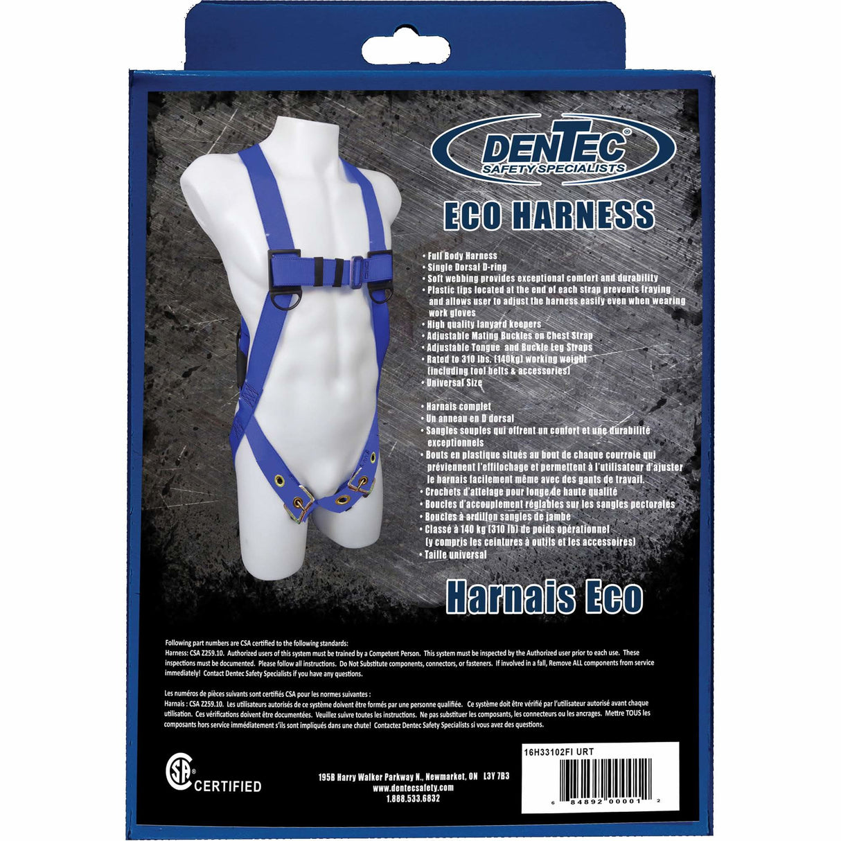 ECO™ Safety Harness in Retail Box, CSA Certified, Class A, 352 lbs. Cap.