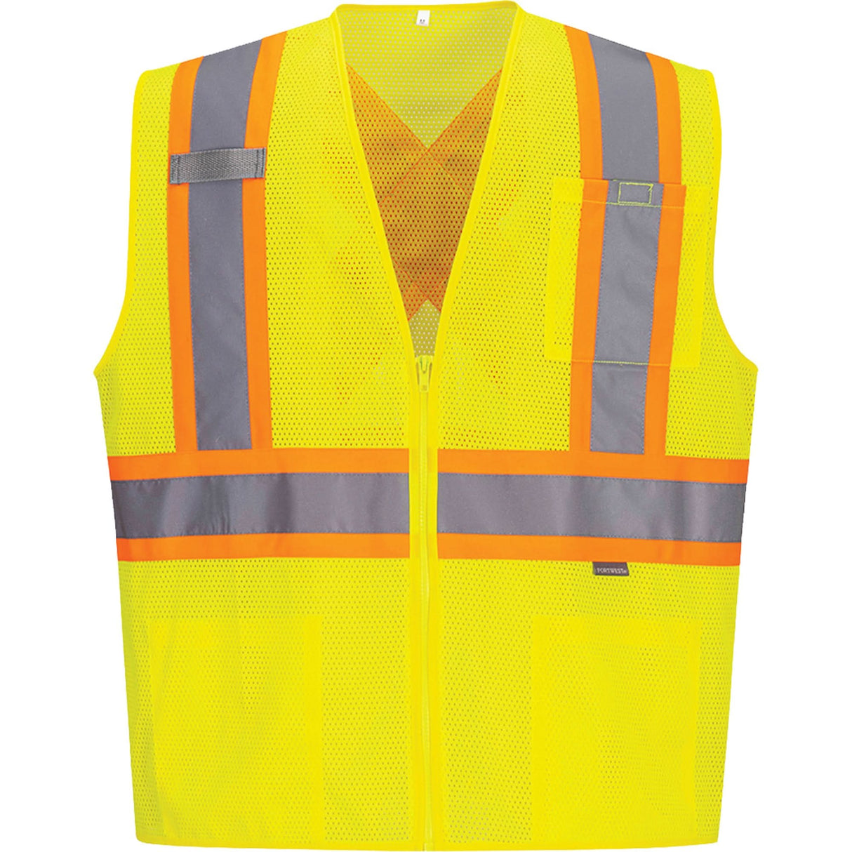 Contrast-Striped Safety Vest, High Visibility Lime-Yellow, 2X-Large, Polyester