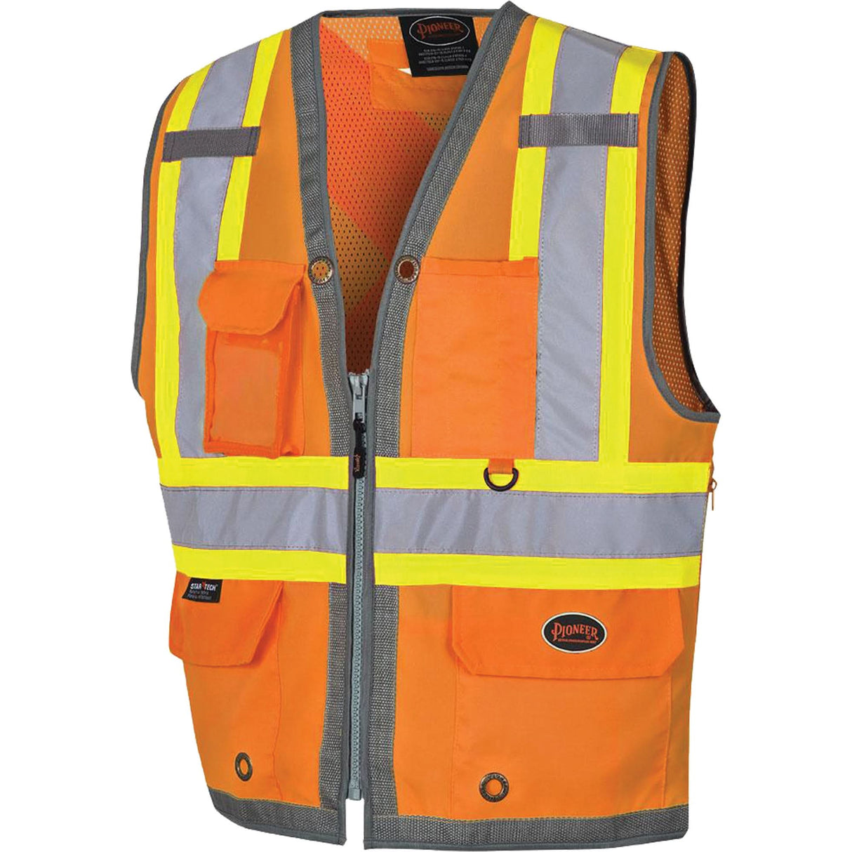 Pioneer Mesh Back Zip Front Surveyor Safety Vest, High Visibility Orange, 2X-Large, Polyester
