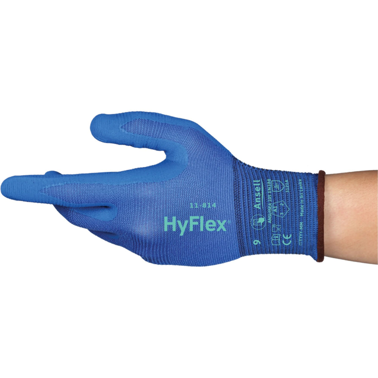 HyFlex® 11-814 Gloves, Size X-Large/10, 18 Gauge, Foam Nitrile Coated, Nylon/Spandex Shell, ASTM ANSI Level A1/EN 388 Level 1/EN 388 Level A