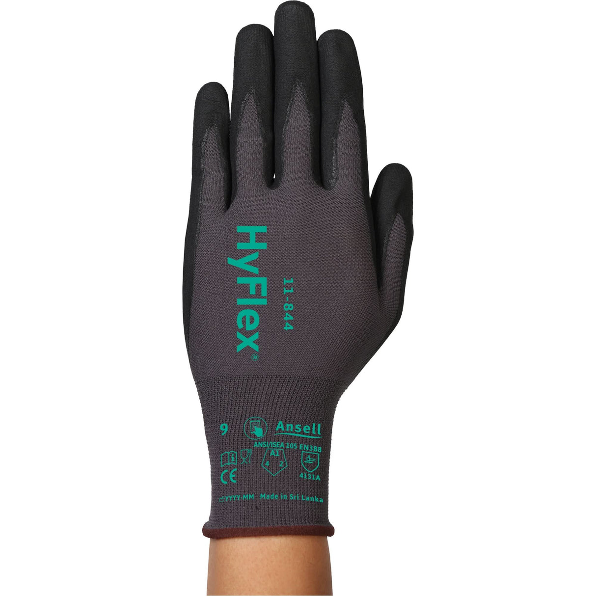 HyFlex® 11-844 Gloves, Size 12/3X-Large, 15 Gauge, Foam Nitrile Coated, Nylon/Spandex Shell, ASTM ANSI Level A1/EN 388 Level 1/EN 388 Level A