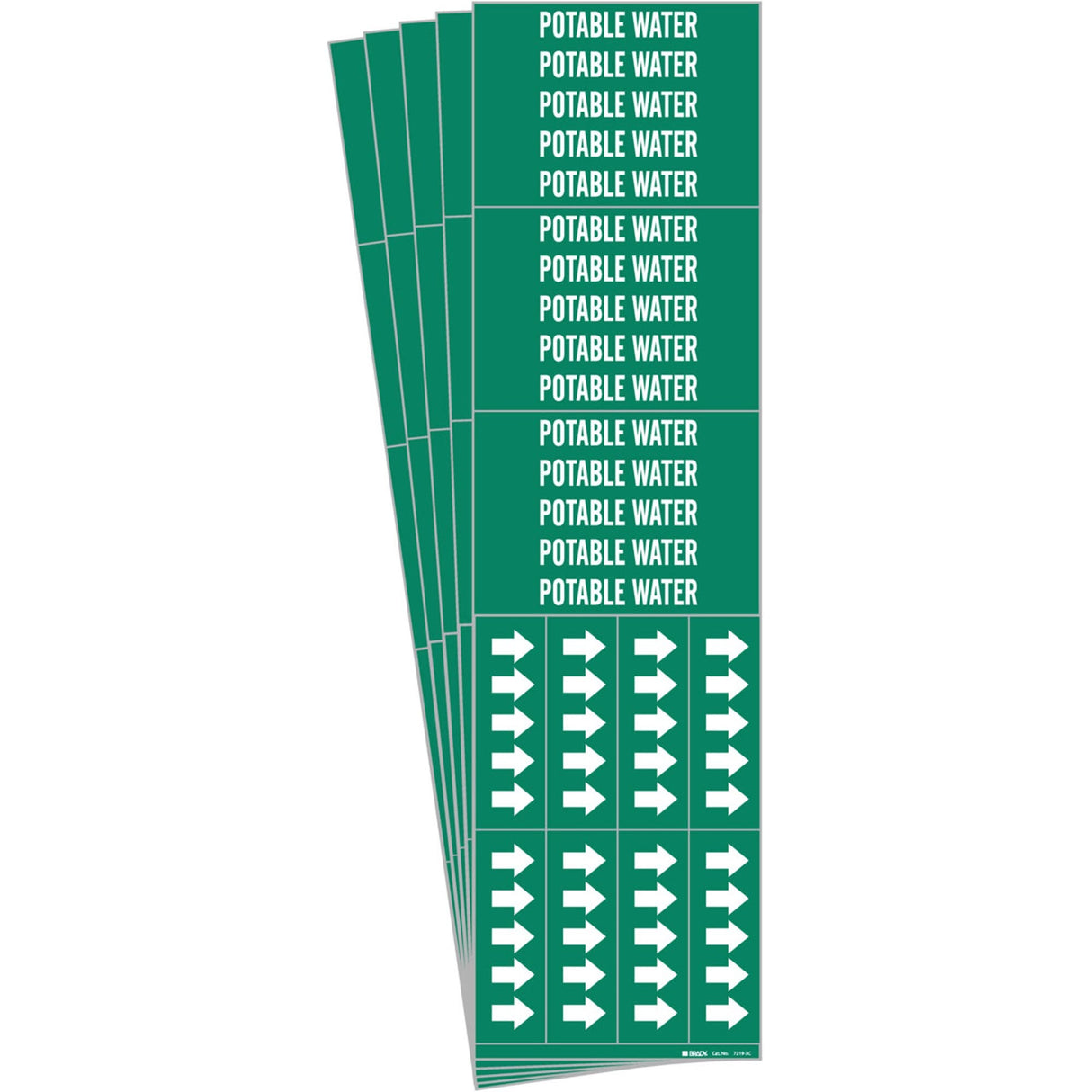 "Potable Water" Pipe Markers, Self-Adhesive, 2-1/4" H x 2-3/4" W, White on Green