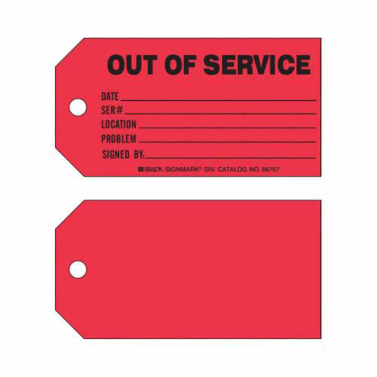 "Out of Service" Production Tag, Paper, 5-3/4" W x 3" H, English